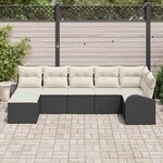vidaXL Ensemble de canapé de jardin avec coussin 7 Pièces Noir Poly rotin