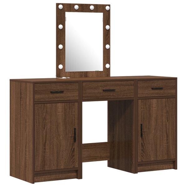 Ensemble coiffeuse 3 pièces avec LED en chêne noir en bois d'ingénierie