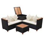 vidaXL Salon de jardin 4 Pièces avec coussins Résine tressée Noir