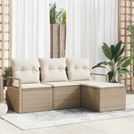 vidaXL Ensemble de canapé de jardin avec coussin 4 Pièces Beige  Crème