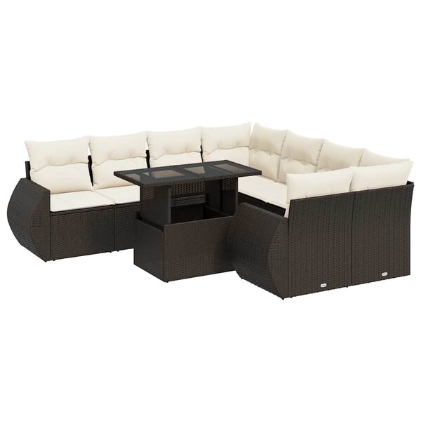 vidaXL Salon de jardin avec coussins 9 Pièces marron résine tressée