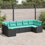 vidaXL Ensemble de Canapés avec coussin 7 Pièces Noir polyrotin