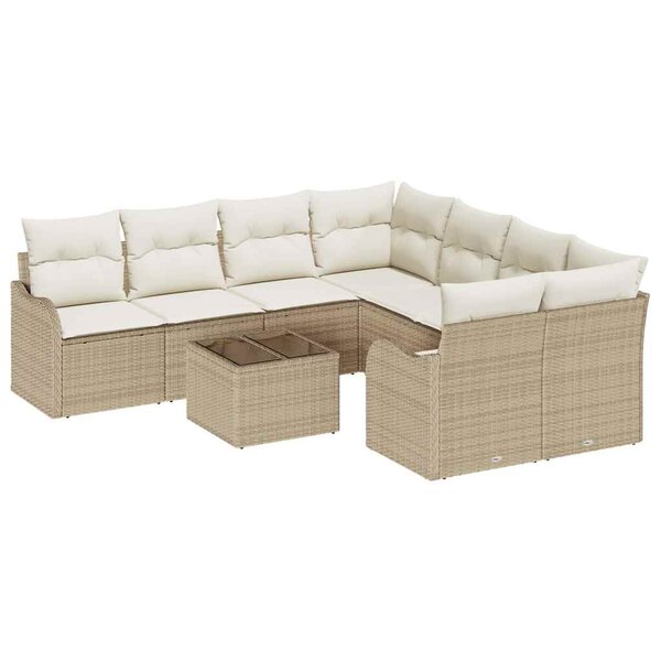 vidaXL Ensemble de canapé de jardin avec coussin 9 Pièces Beige polyrotin