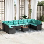vidaXL Ensemble de canapé de jardin 11 Pièces Noir et turquoise polyrotin