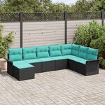vidaXL Ensemble de canapé de jardin avec coussin 8 Pièces Noir Poly rotin
