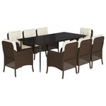 vidaXL Ensemble à manger de jardin et coussins 9 Pièces marron poly rotin