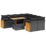 vidaXL Salon de jardin 9 Pièces avec coussins noir résine tressée