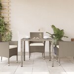 vidaXL Table de jardin avec dessus en verre gris clair résine tressée