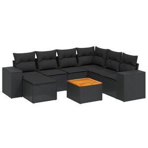 vidaXL Salon de jardin 8 Pièces avec coussins noir résine tressée
