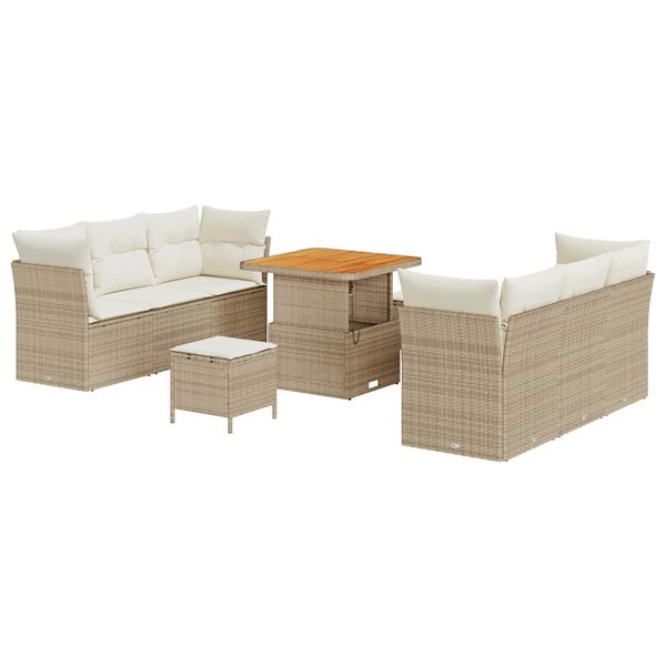 vidaXL Ensemble de canapé de jardin 9 Pièces Beige polyrotin
