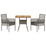 vidaXL Ensemble de Salle à Manger de Jardin 3 Pièces avec Coussins Gris Poly Rattan