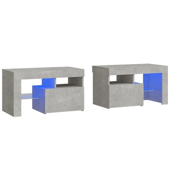 vidaXL Tables de chevet 2 Pièces et lumières LED Gris béton 70x36 5x40 cm
