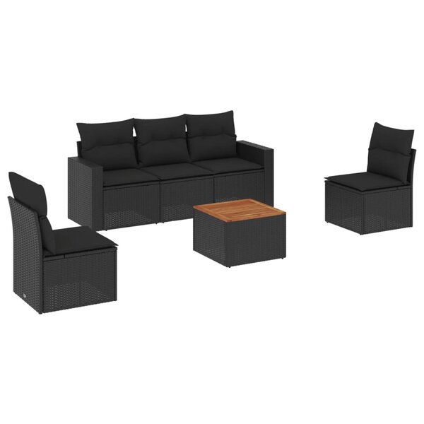 vidaXL Salon de jardin 6 Pièces avec coussins noir résine tressée