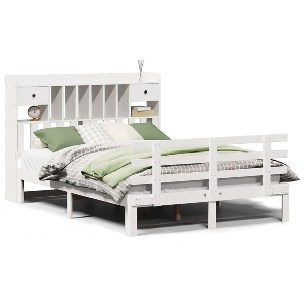vidaXL Lit bibliothèque sans matelas blanc 140x190 cm bois pin massif