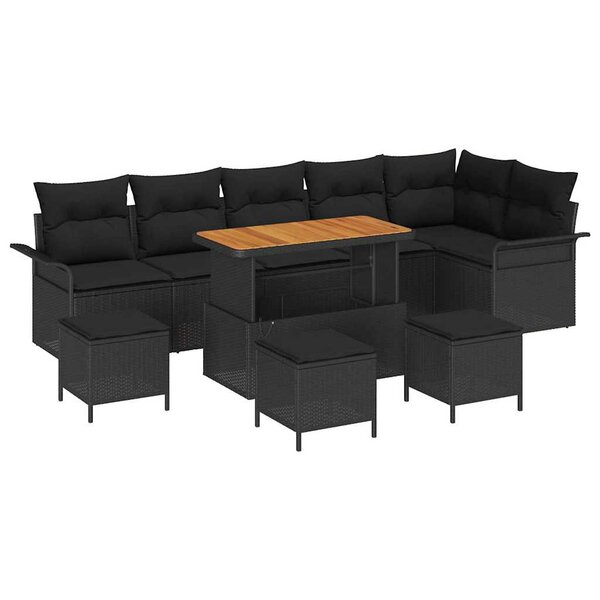 vidaXL Ensemble de canapé de jardin avec coussin 10 Pièces Noir