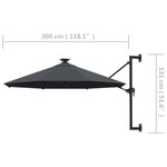 vidaXL Parasol mural de jardin avec LED 300 cm anthracite