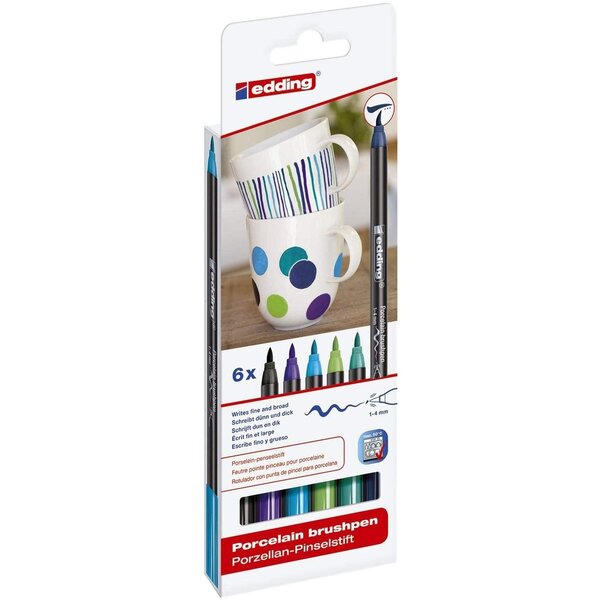 Feutre pinceau Porcelaine 4200 Etui de 6 'cool' couleurs 1-4 mm x 10 EDDING