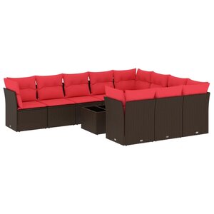 vidaXL Salon de jardin et coussins 11 Pièces marron résine tressée