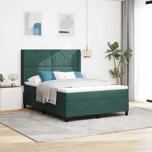 vidaXL Lit à ressorts avec matelas Vert foncé 140 x 200 cm Velours