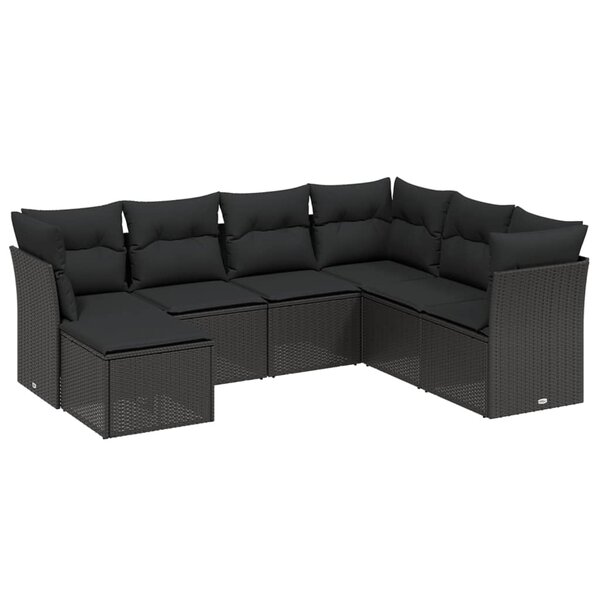vidaXL Salon de jardin 7 Pièces avec coussins noir résine tressée