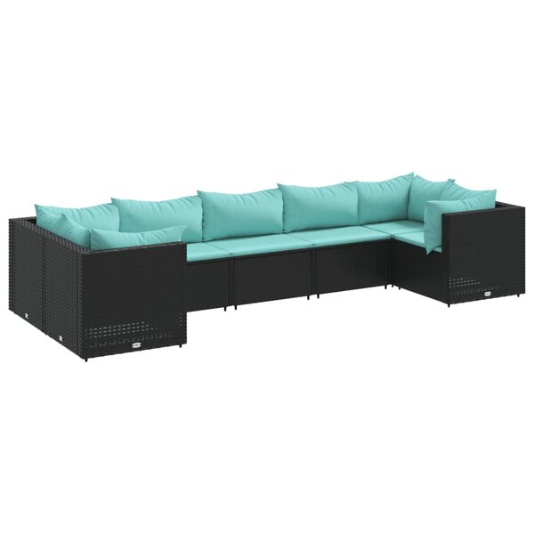 vidaXL Salon de jardin 7 Pièces avec coussins Noir Résine tressée