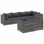 vidaXL Salon de jardin 7 Pièces avec coussins Gris Résine tressée