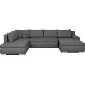 Canapé d'angle panoramique convertible - 7 places - INDIAN - Tissu 100 polyester - Gris - 360 x 228 cm