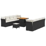 Ensemble de jardin vidaXL de 11 pièces avec coussins noirs en poly rattan acacia