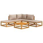 vidaXL Salon de jardin 6 Pièces avec coussins taupe bois massif