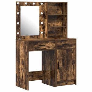 vidaXL Ensemble de table de maquillage avec LED 2 Pièces Chêne fumé