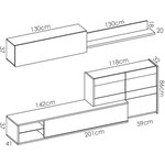 Ensemble meuble séjour avec vitrine LED - Décor chêne et blanc - 260 x 41 x Hauteur 180 cm