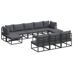 vidaXL Ensemble de canapé de jardin avec coussin 11 Pièces Noir Aluminium
