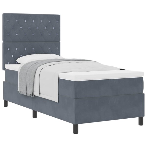 vidaXL Lit à ressorts avec matelas Gris foncé 100 x 200 cm tissu