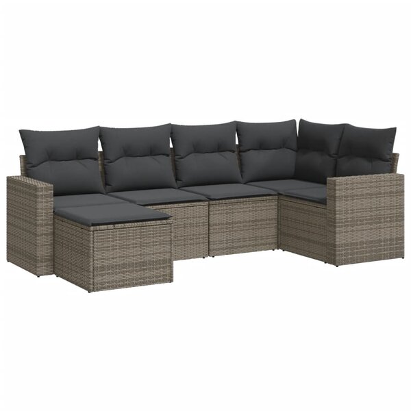vidaXL Salon de jardin 6 Pièces avec coussins gris résine tressée
