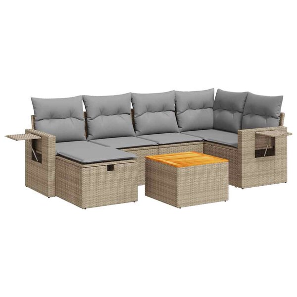 vidaXL Salon de jardin avec coussins 7 Pièces beige résine tressée