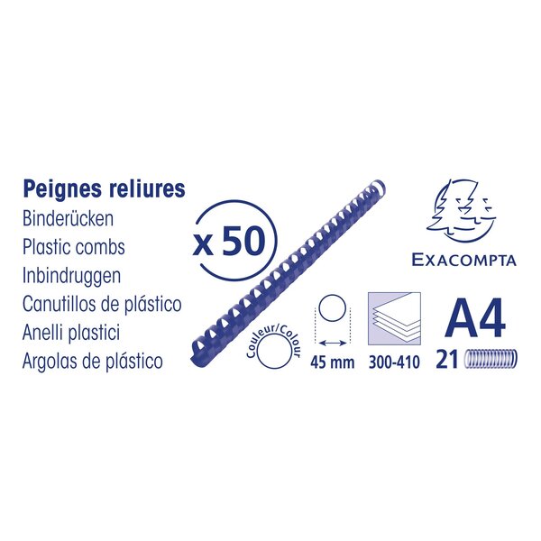 Boite 50 Reliures Spirales Plastique 45mm - Noir - Exacompta