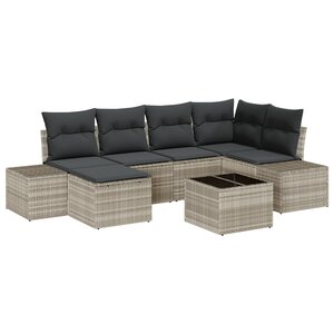 vidaXL Ensemble de canapés de jardin 7 pièces avec coussins Gris poly rotin