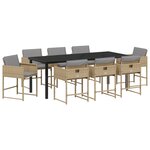 vidaXL Ensemble de salle à manger de jardin 9 pièces avec coussins en rotin poly beige