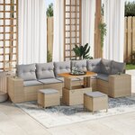 Ensemble de Canapé de jardin en Rotin Synthétique Beige de 9 pièces avec coussins