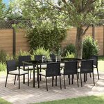 vidaXL Ensemble de salle à manger pour jardin 9 Pièces Noir