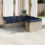vidaXL Salon de jardin 8 Pièces avec coussins gris résine tressée
