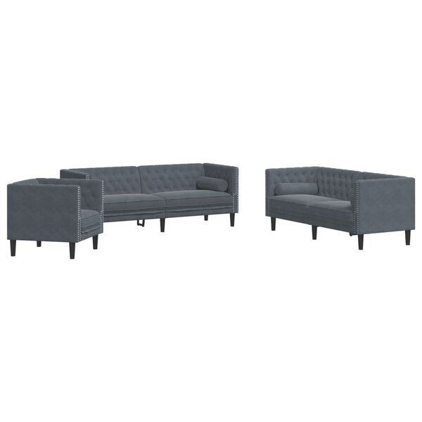 vidaXL Ensemble de canapé Chesterfield et traversins 3 Pièces gris foncé