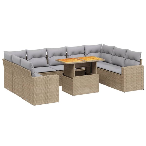 vidaXL Salon de jardin avec coussins 10 Pièces beige résine tressée