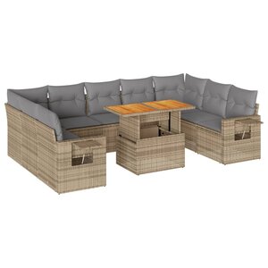 vidaXL Salon de jardin avec coussins 10 Pièces beige résine tressée