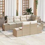 vidaXL Ensemble de canapé de jardin de 7 pièces avec coussins beige en poly rotin