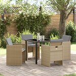 vidaXL Ensemble de salle à manger de jardin de 5 pièces avec coussins en rattan poly beige