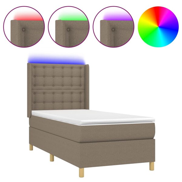 vidaXL Sommier à lattes de lit matelas et LED Taupe 90x190 cm Tissu