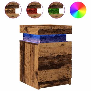 vidaXL Table de chevet et LED vieux bois 35x39x55 cm bois d'ingénierie