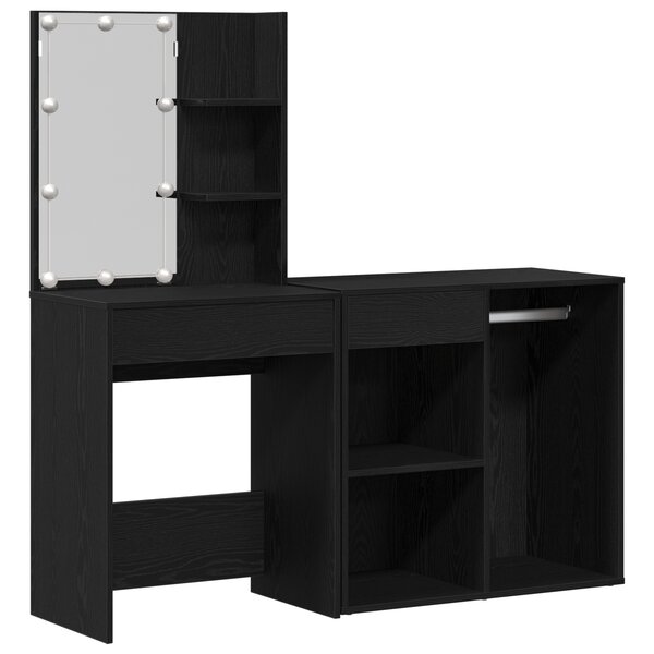 vidaXL Table de maquillage avec LED et cabinet chêne noir bois d'ingénierie