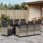 vidaXL Ensemble de salle à manger de jardin de 9 pièces gris clair en poly rotin
